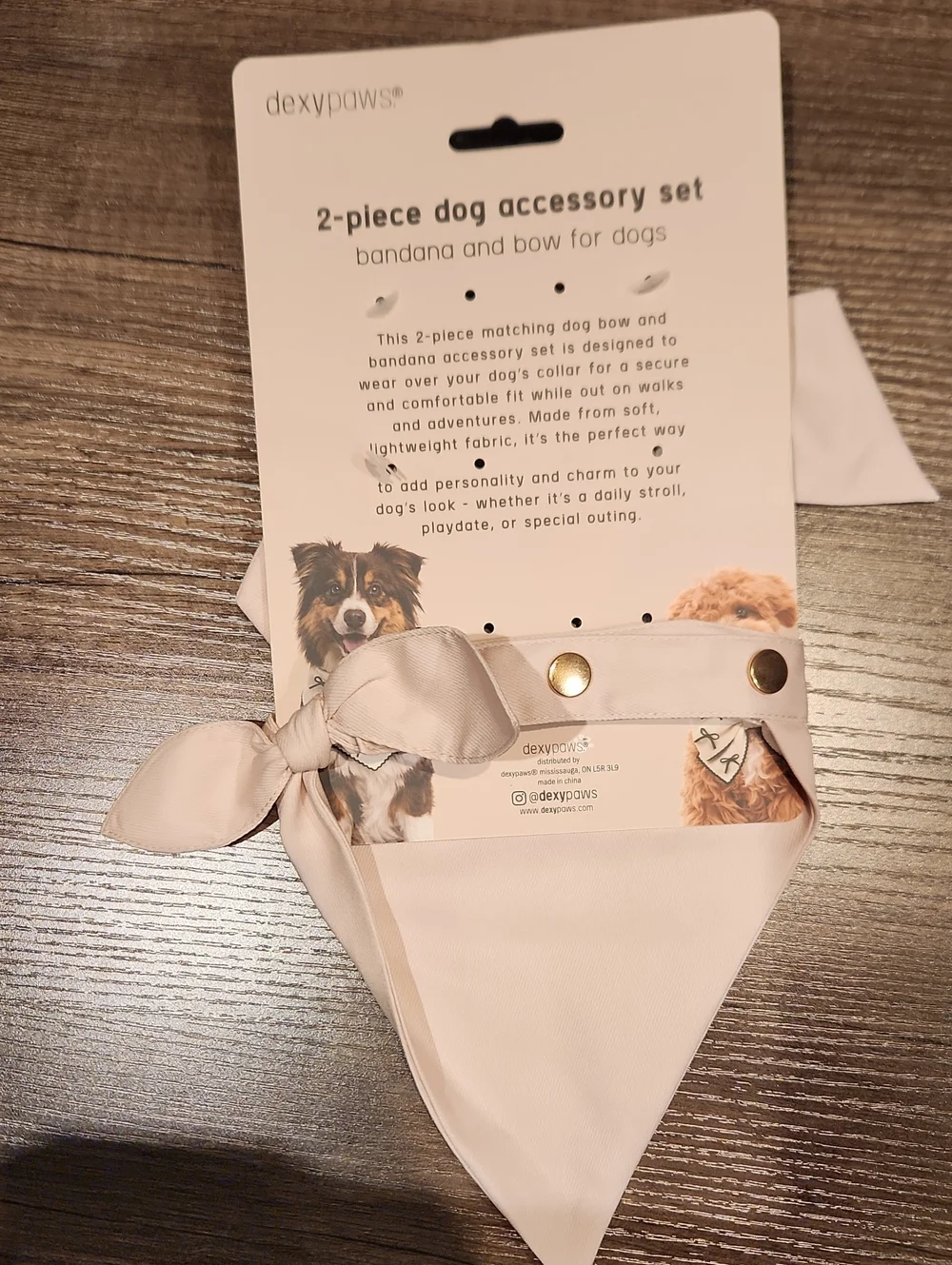 NWT Dexypaws 2pc Dog Accesory Set Bandana & Bow 3 Adjustable Sizes